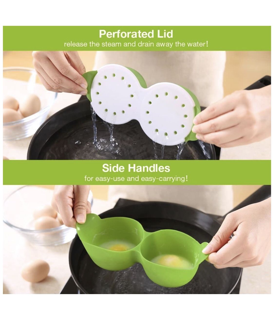 Egg Poacher, Cozzine Egg Cooker Silicone Egg Poaching Cups with Ring Standers,