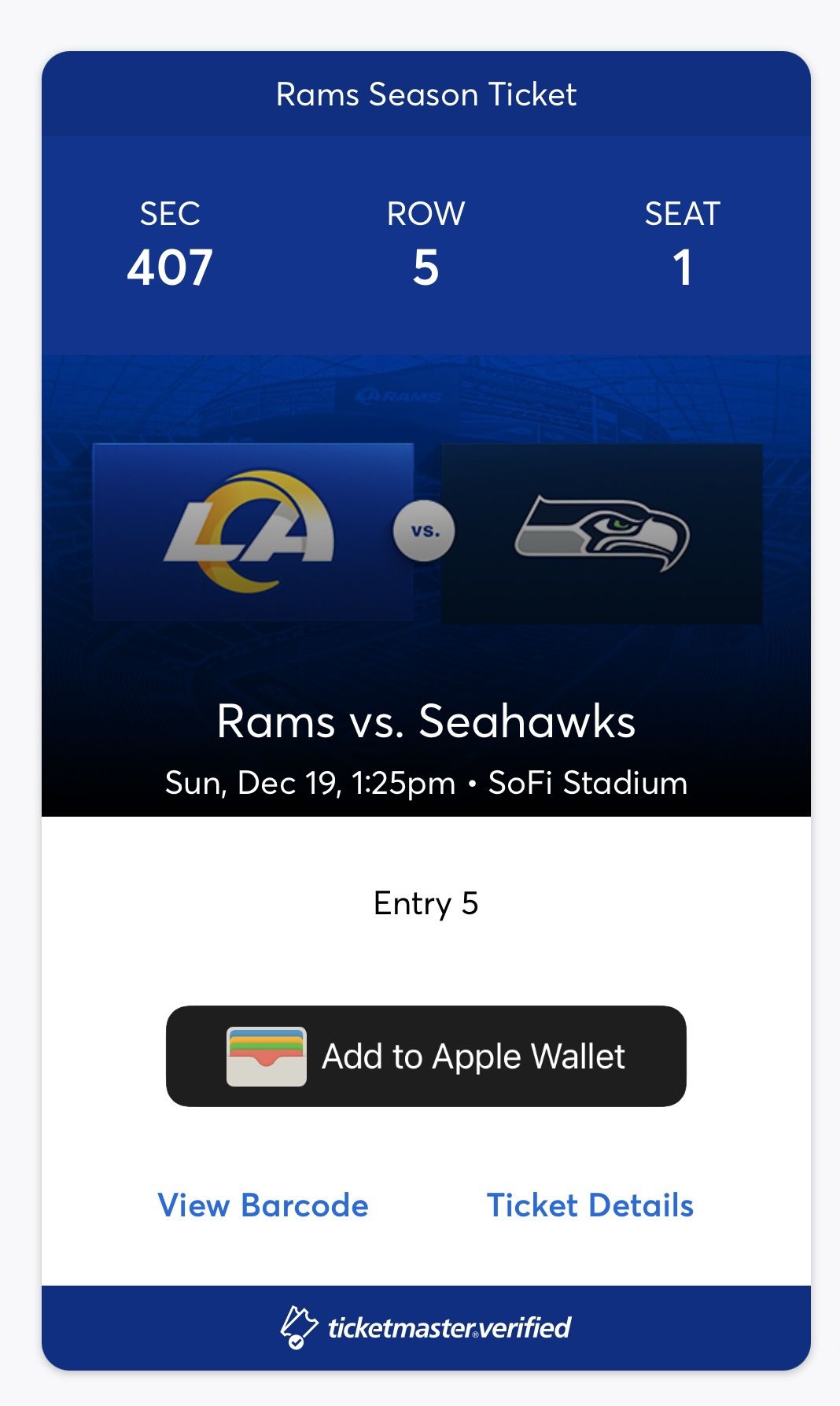 Rams Vs Seahawks - Season Tickets