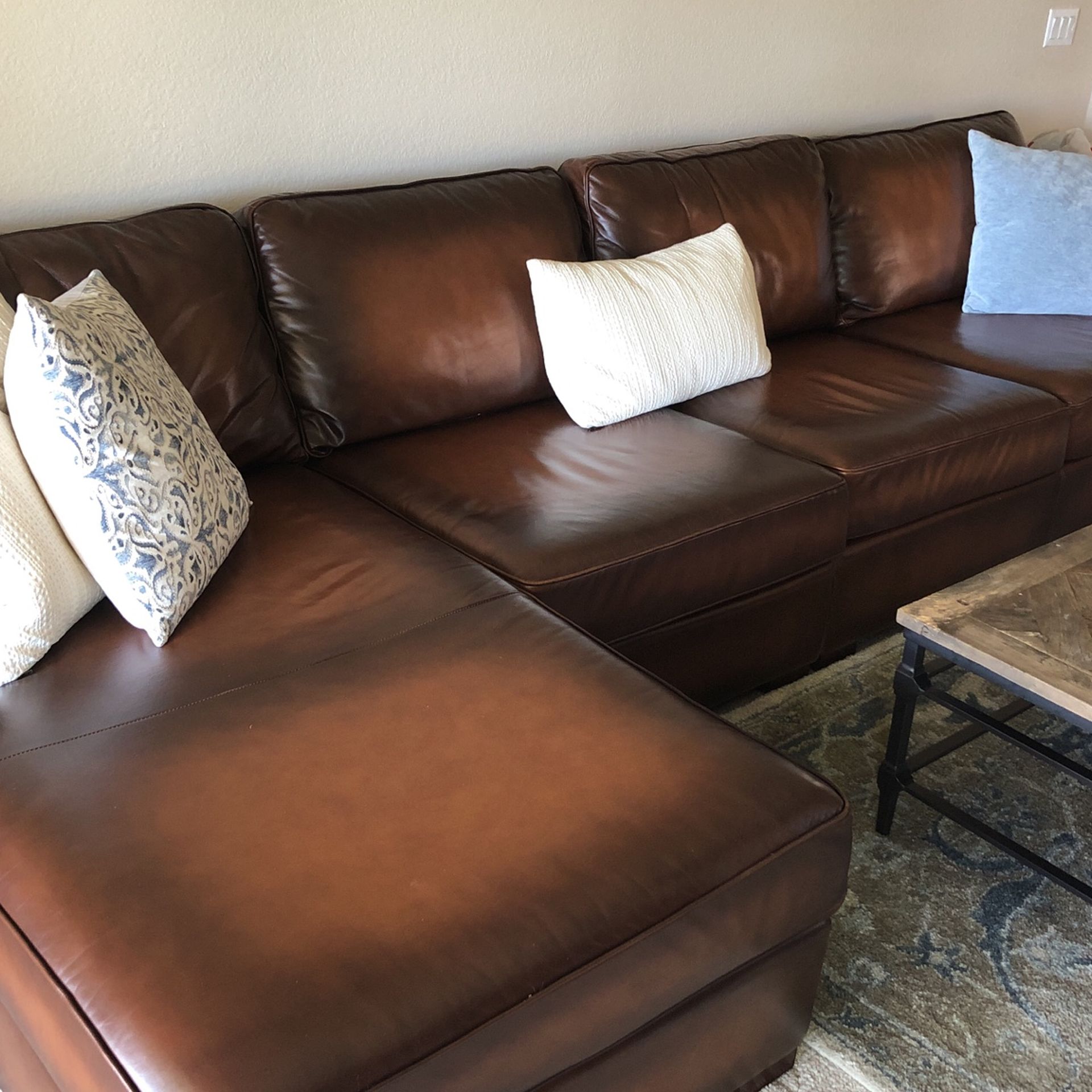 Pottery Barn Leather Custom Sofa With Lounge