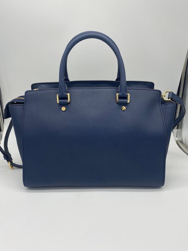 Michael Kors Navy Blue Leather Large Selma Satchel