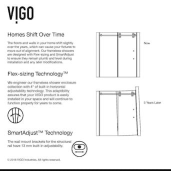 VIGO Elan 74-in H x 52-in to 56-in W Frameless Bypass/Sliding Matte Black Shower Door (Clear Glass) Model #VG6041MBCL5674