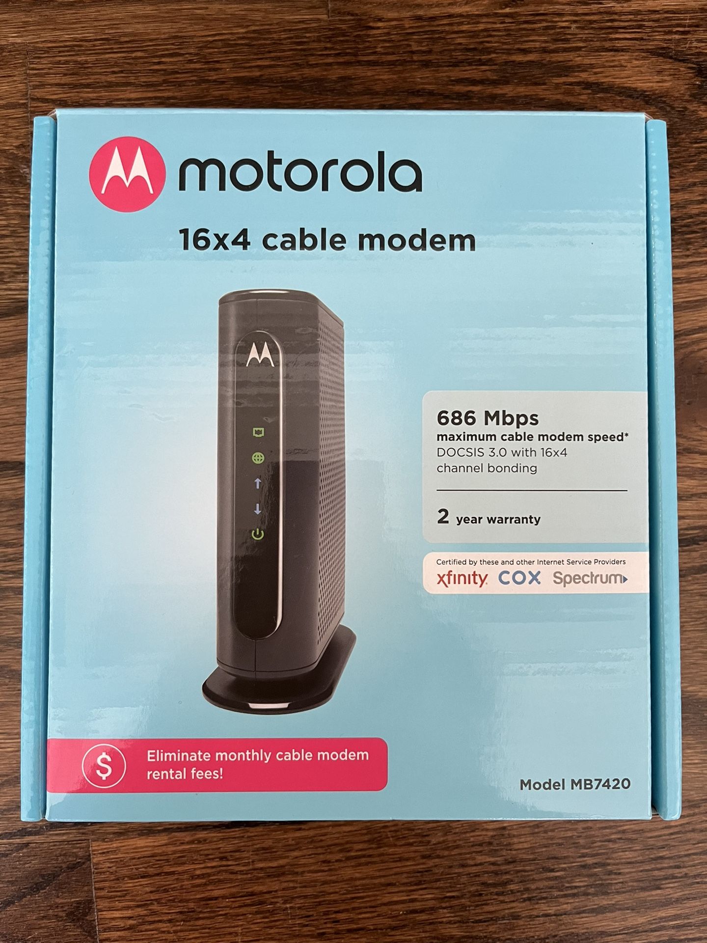 MOTOROLA 16x4 Cable Modem, Model MB7420, 686 Mbps DOCSIS 3.0, Certified by Comcast XFINITY, Charter Spectrum, Time Warner Cable, Cox, BrightHouse