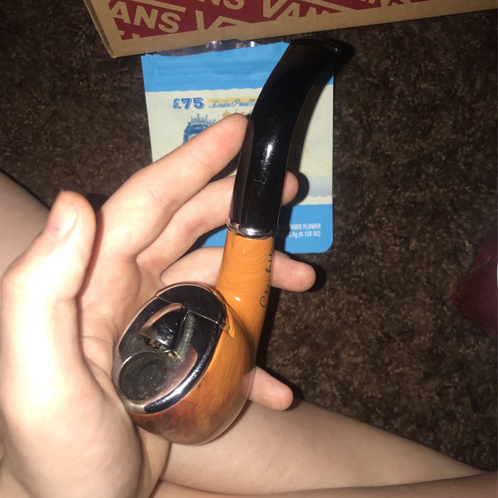 Clickit Unique 2-in-1 Tobacco Herb Wood Print Smoking Pipe w/ Built In Lighter