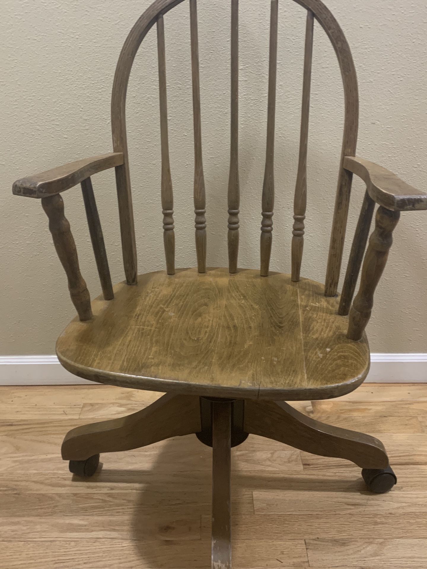 Mid-century Modern Real Wood Rolling Desk Chair 