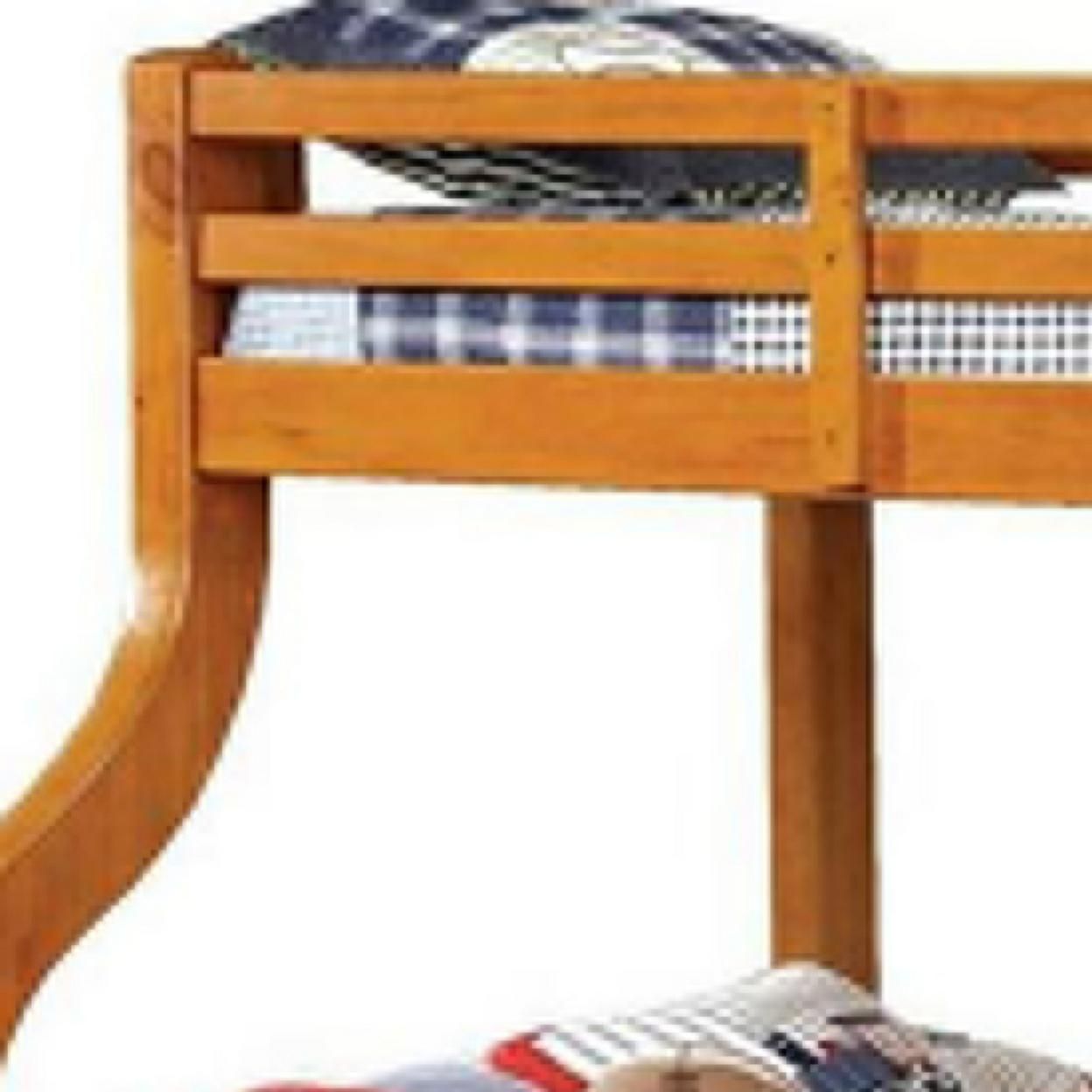 Saltoro Sherpi Curved Design Twin Over Full Bed with Attached Ladder, Oak Brown