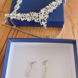 Women's Jewelry Set Rhinestone Crystal Bride Statement Choker Necklace Tiara Crown Link Bangle Brace Thumbnail