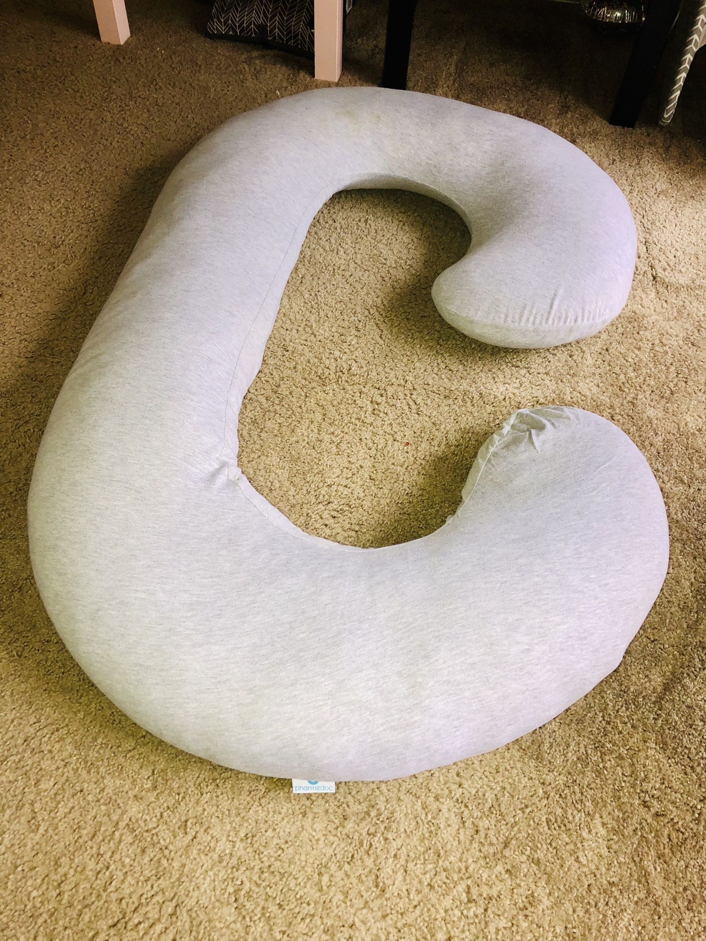 PharMeDoc Pregnancy Pillow, C-Shape Full Body Pillow and Maternity Support ( Grey Jersey Cover)- Support for Back, Hips, Legs, Belly for Pregnant Wome