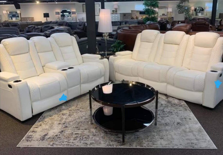 IN STOCK Party Time Power White Reclining Living Room Set Ashley 