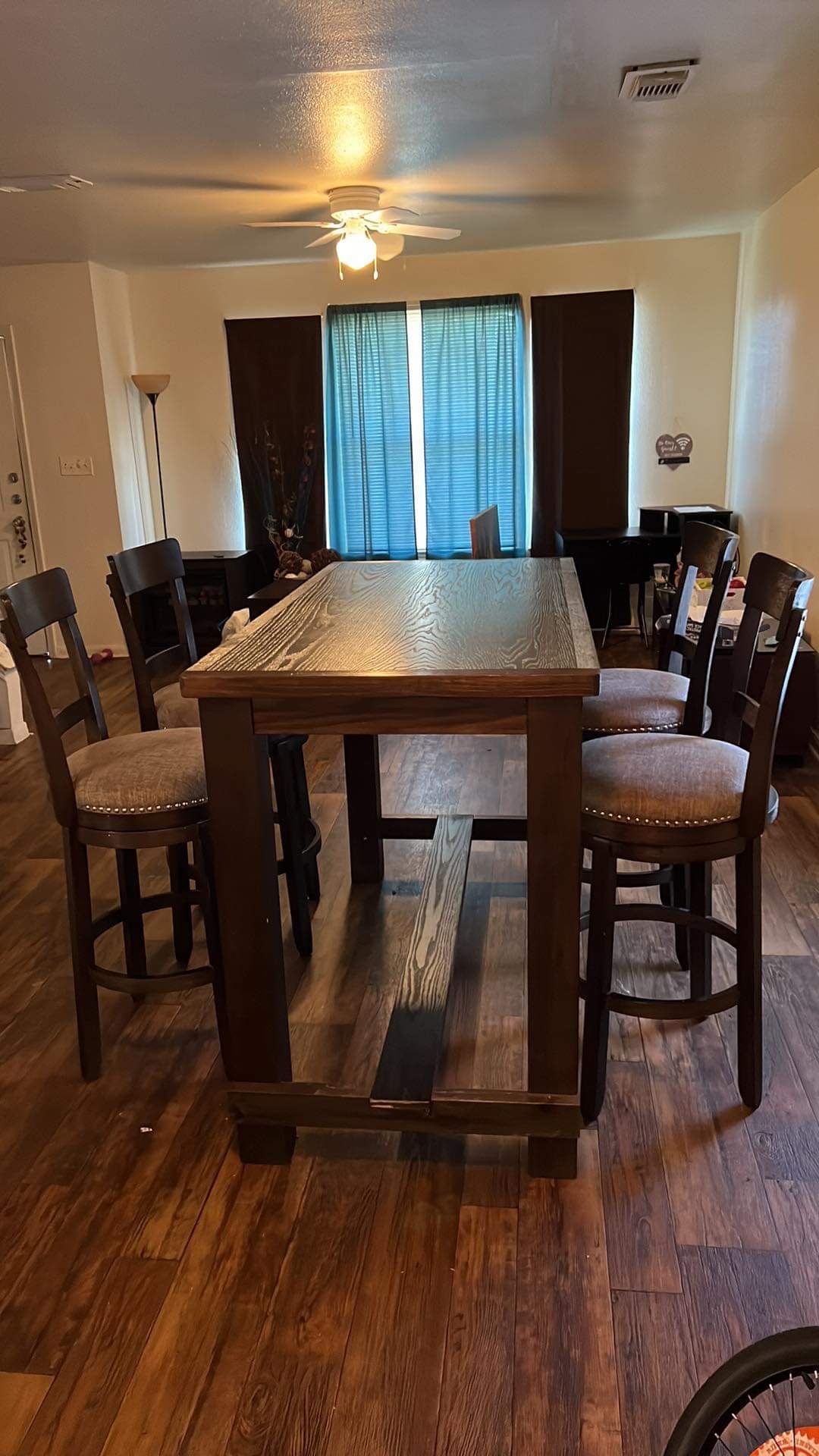 All Wood Table With Bar Stools & Large Marilyn Monroe wooden Portraits
