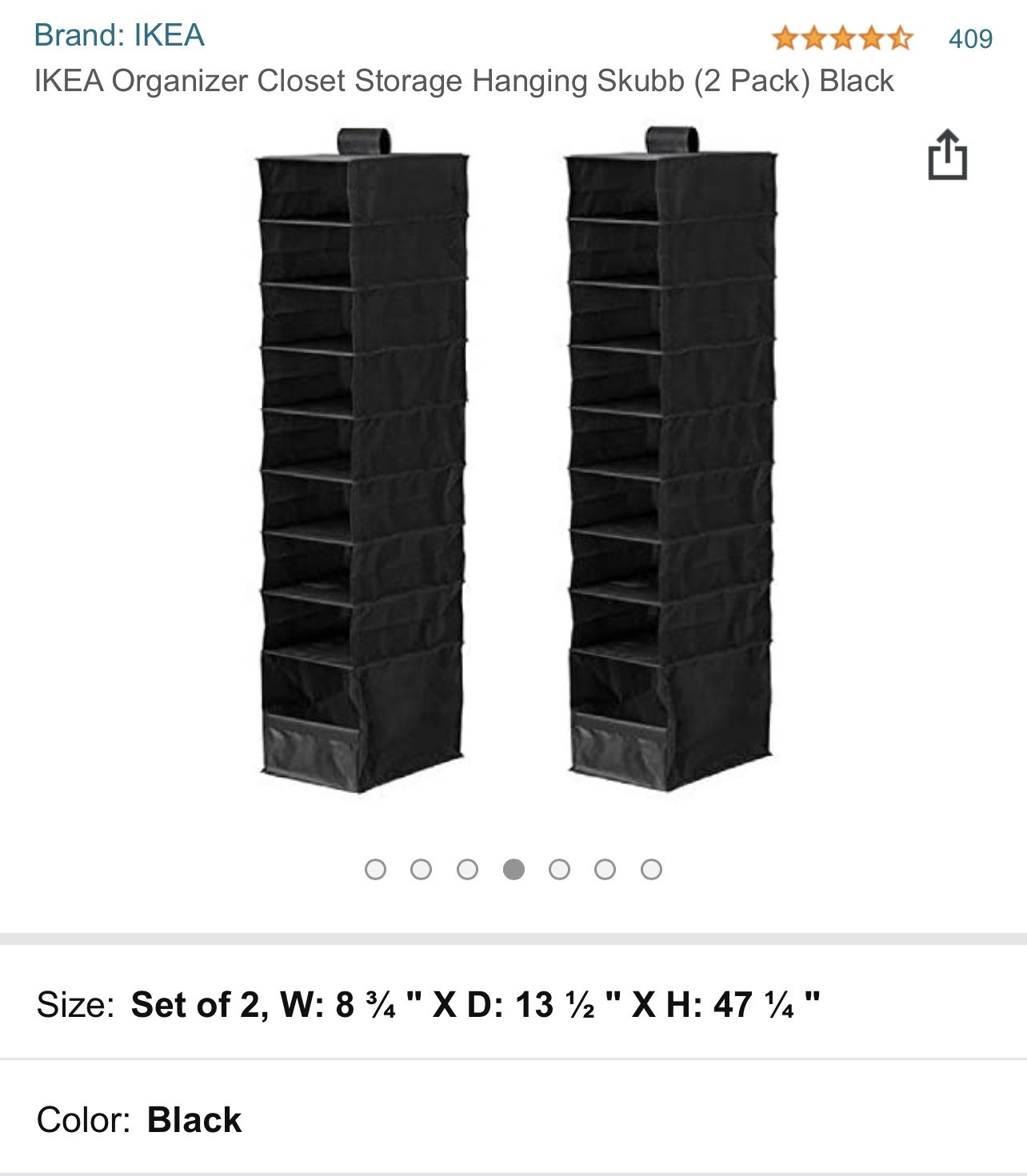 IKEA Organizer Closet Storage Hanging Skubb (2 Pack) Black