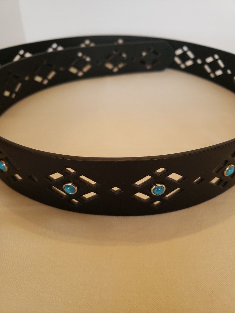 Womens 2XL black belt with turquoise accents