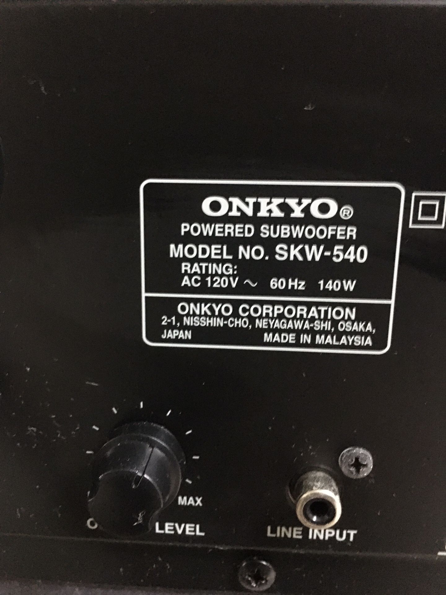 Onkyo SKW 540 powered subwoofer!!