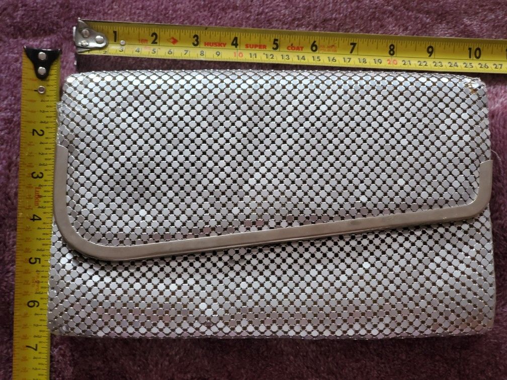 Silver Shade Crystal Metal Mesh Roll Evening Bag Clutch Purse Shoulder & chain strap Magnetic closure Metal Mesh Roll Evening Bag Clutch Purse (W10"