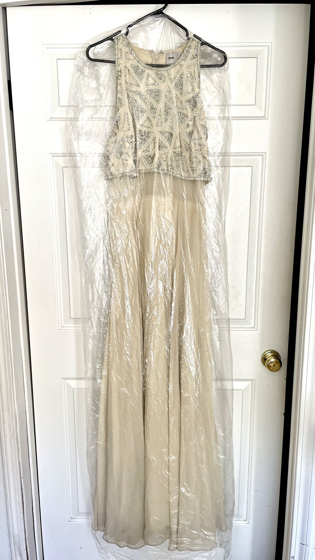 ASOS Beige Sequin Top Crop Top Overlay Maxi Gown Bridesmaid Dress (Worn Once, Size 14 US)