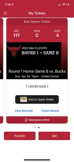 Bulls Vs Bucks Sec 117, Row C, Seats 3&4 Thumbnail