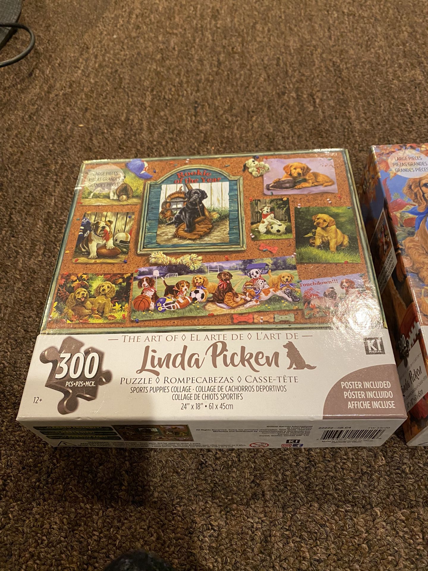 GET 2 Puzzles! Brand NEW SEALED Linda Picken! Gift for dog lovers ! Sports Puppy Collage & let’s play football!