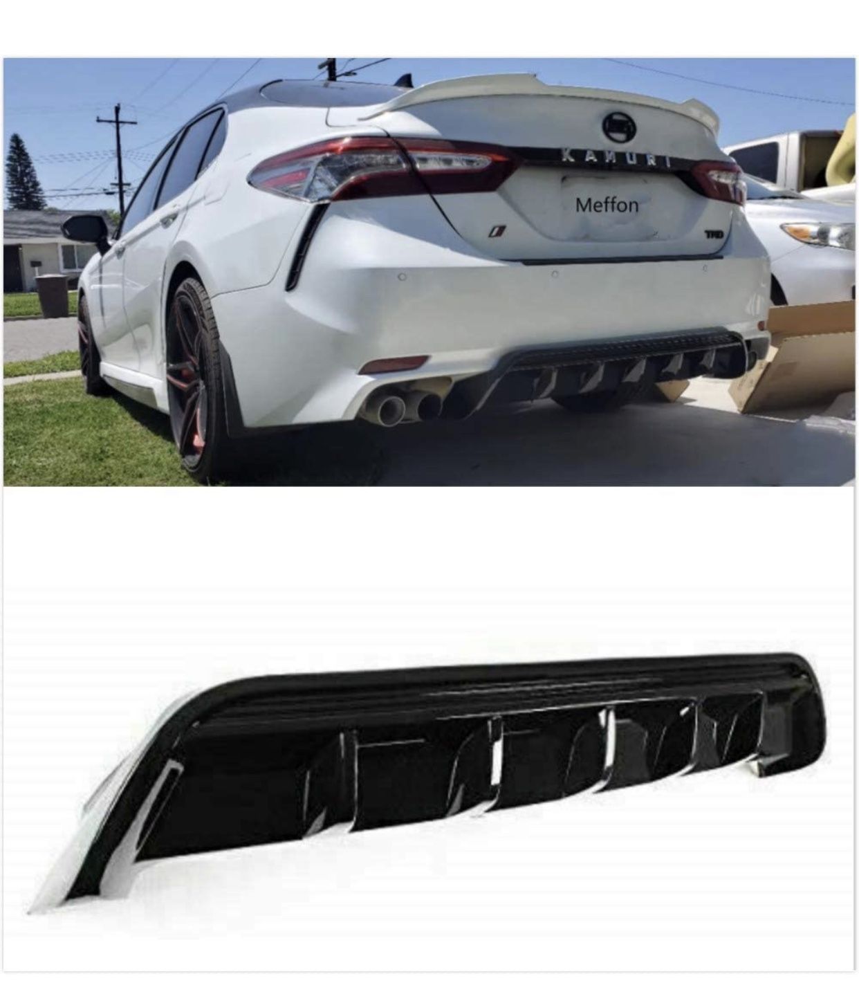 Meyffon Bumper Lip Diffuser Splitter Fits for 2018-2020 Toyota Camry Gloss Black Rear Diffuser Trunk Spoiler Window Roof Wing Spoiler (Rear Bumper Dif
