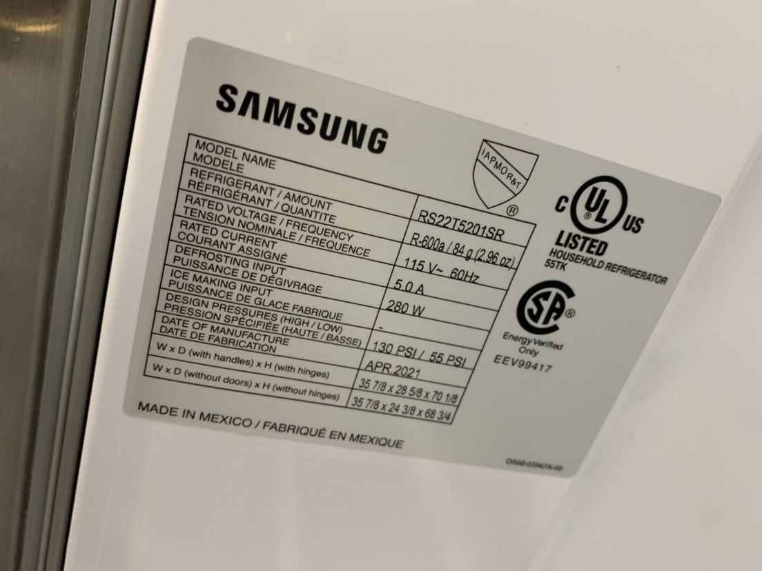 Samsung 2021 Side By Side Counter Depth Refrigerator