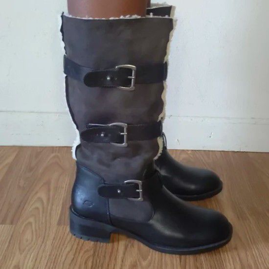 NIB Skechers Black Lunacy Outburst Faux Fur Lining Mid Calf Boots Women Size 8.5