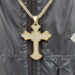 King Ice 14k Gold Plated Sterling Silver S925 2Pac Exodus 18:31 Gothic Cross Pendant Necklace Thumbnail