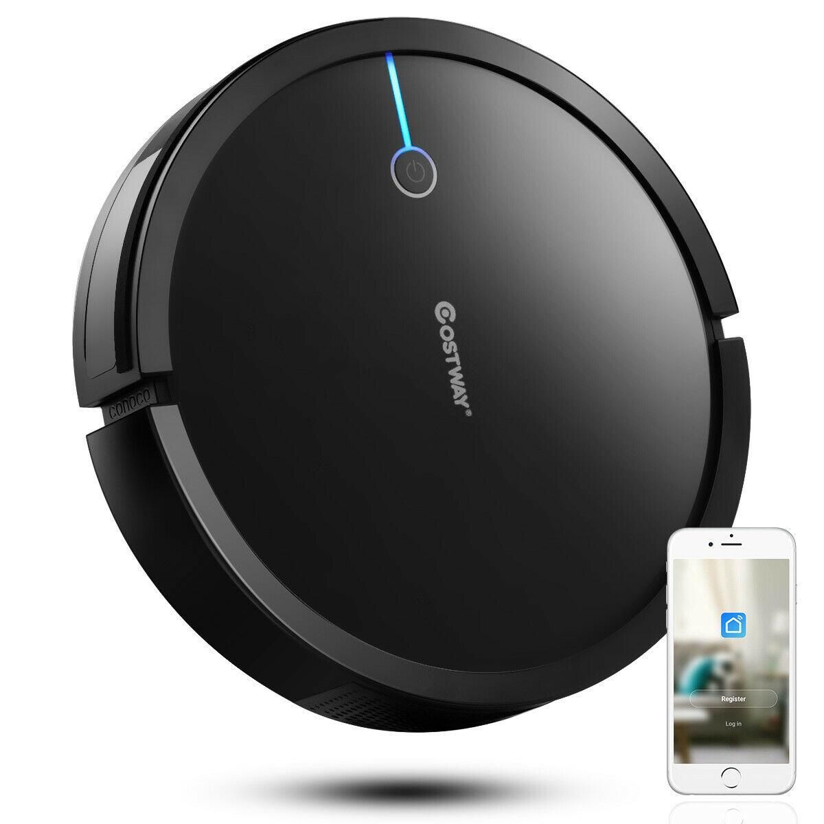 Costway Robot Vacuum Cleaner Self-Charge App Voice Control Filter Water Tank WhiteBlack