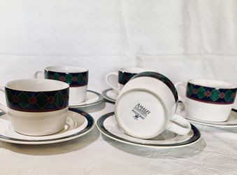 Set Of 5 Amalfi CLASSIC Coffee Mug And Plates Pfaltzgraff Blue Green Burgundy Thumbnail