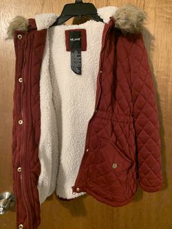 Girls Red Hooded Winter Coat W/Sherpa Lining Thumbnail