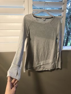 DANSKIN Size Medium Grey and White Striped Sweater Thumbnail
