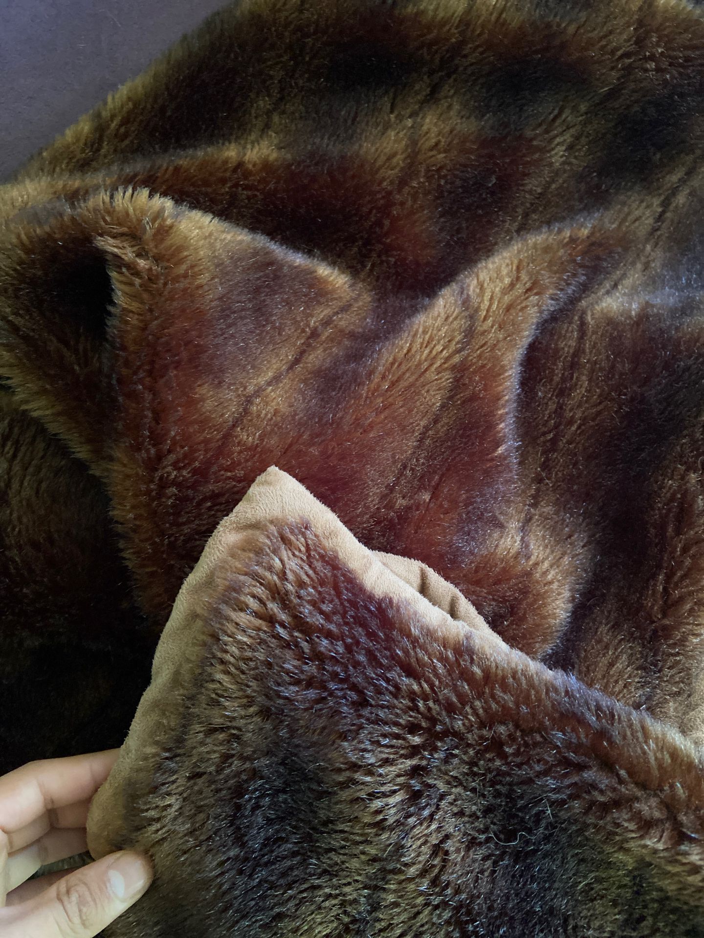 Soft synthetic brown fur blanket
