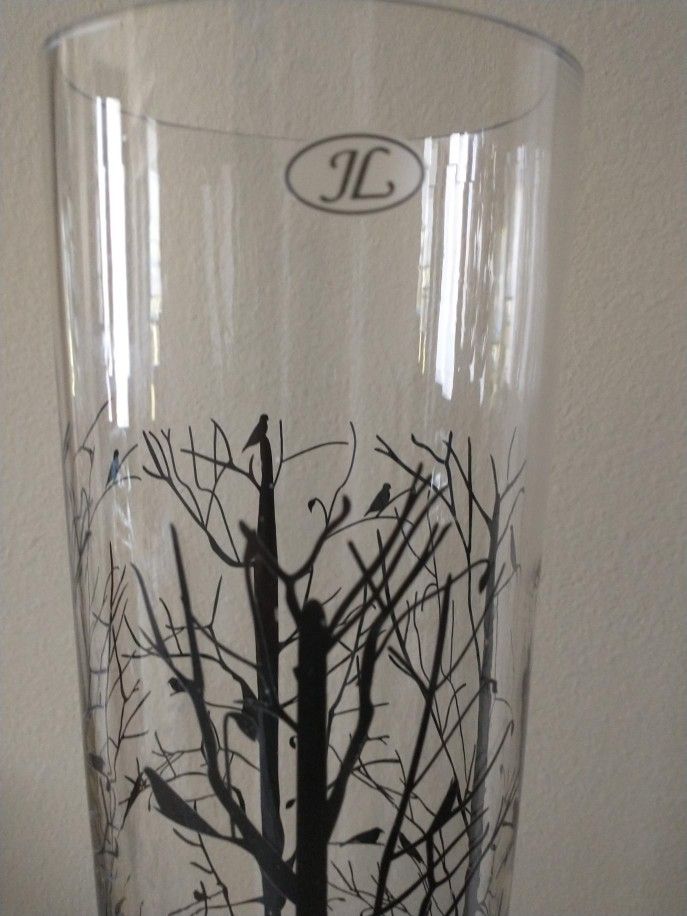 Tall Acrylic Vase With Black Silver Decor
