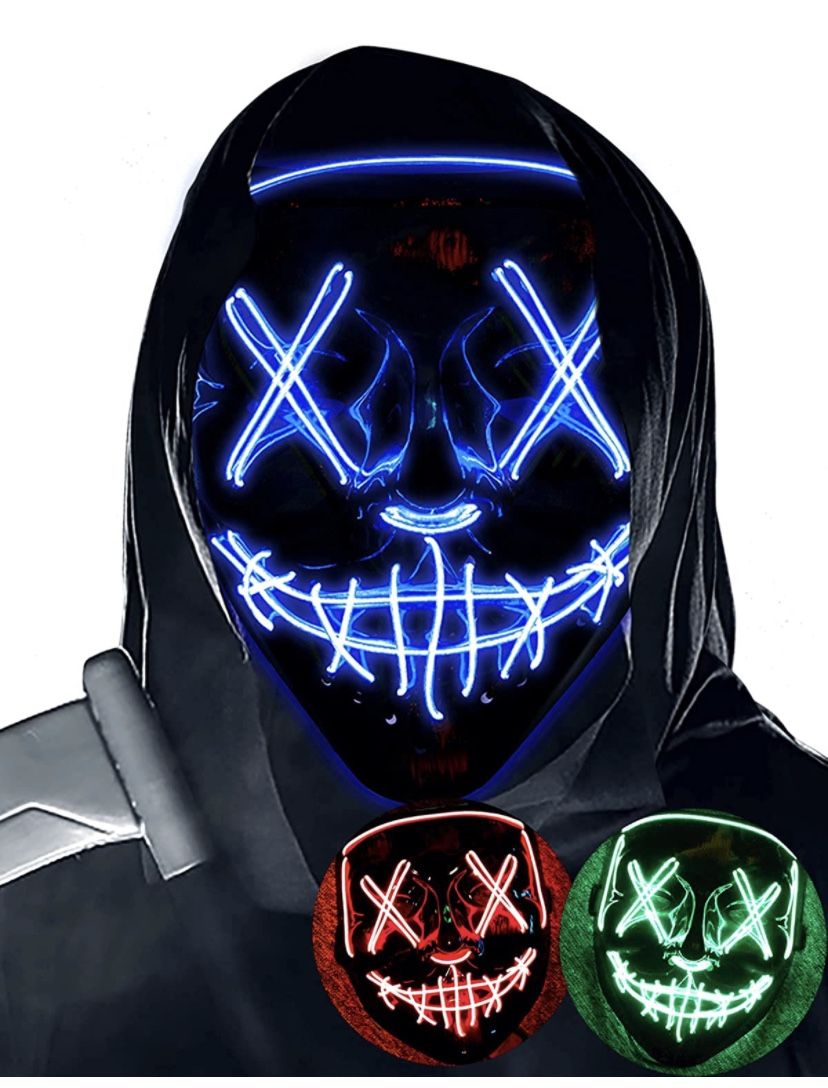 Halloween LED Glow Mask 3 Modes EL Wire Light Up The Purge Movie Costume Party 8 colors are available