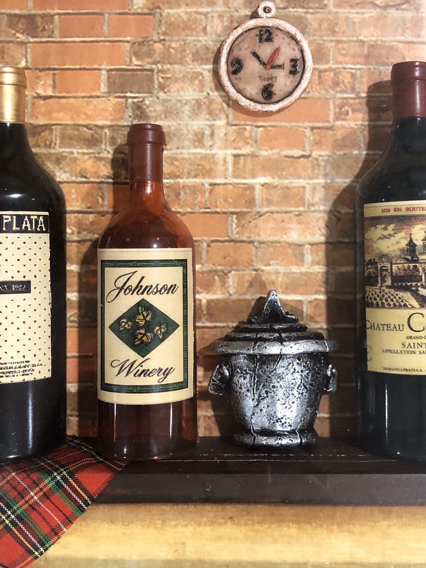 Wall Decor - Vintage Look Bar Counter with Mini Wine Bottles - 15”x11”