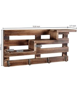 Key Rack for Wall, Rustic Burnt Wood Entryway Key Holder with Tiered Floating Shelves Thumbnail