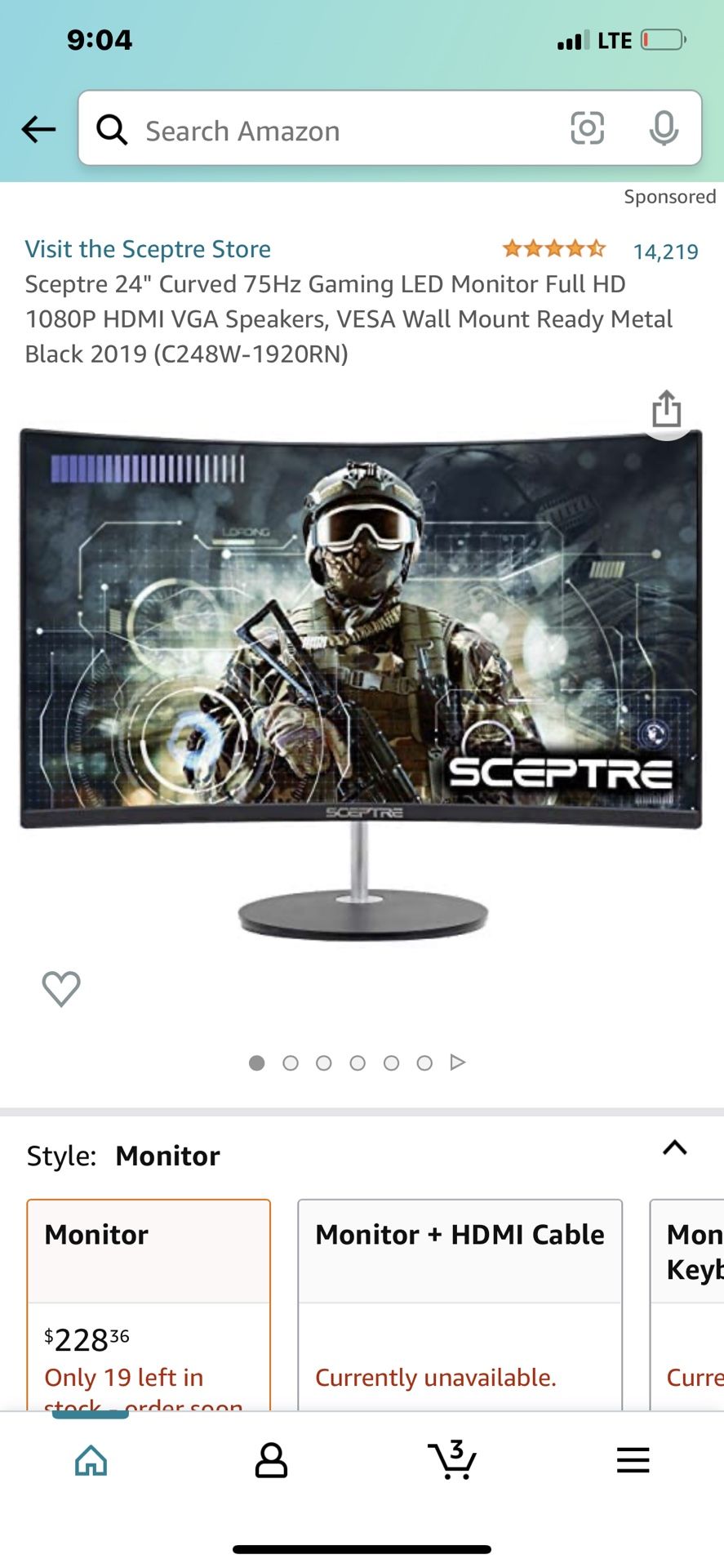 Sceptre 24” Curved 75hz Gaming LED Monitor