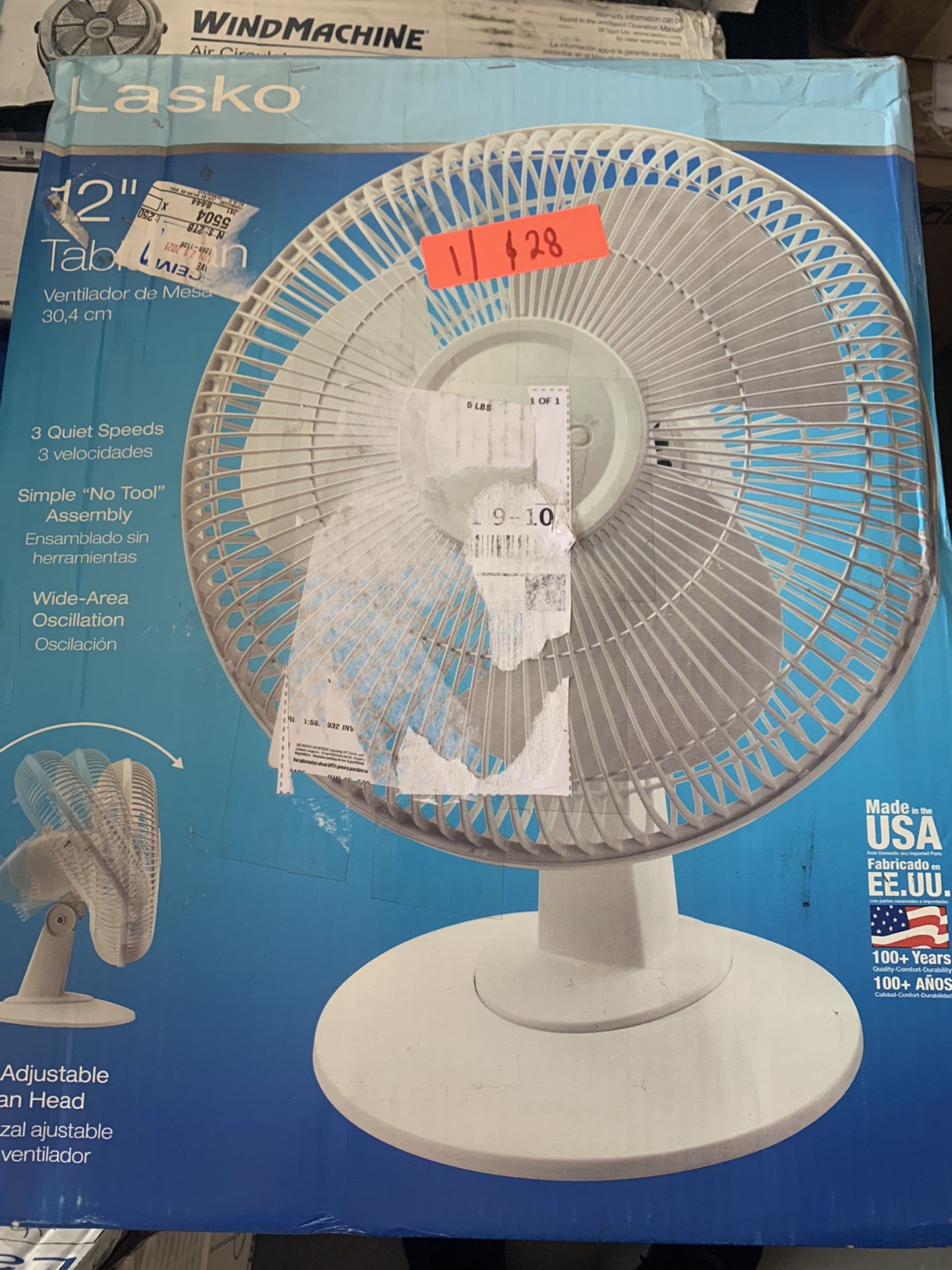 Lasko 3-Speed 12" Table Fan, Black /white