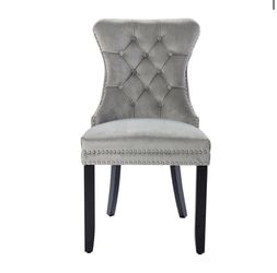 Brand new in box Tufted Velvet Upholstered Wingback Side Chair in Gray with nailhead trim Thumbnail