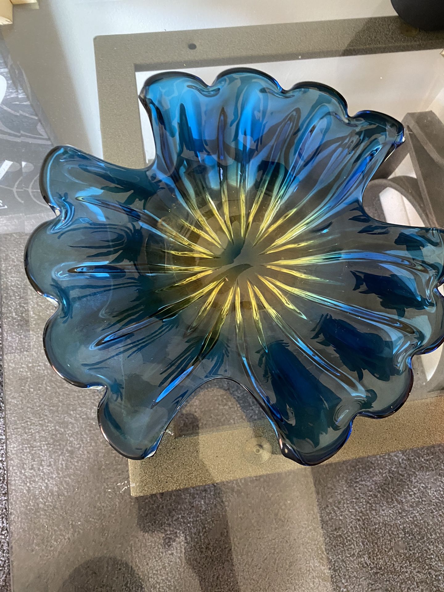 Gorgeous Vintage Italian MURANO Glass Free Form SOMMERSO BOWL Cobalt Blue/Purple
