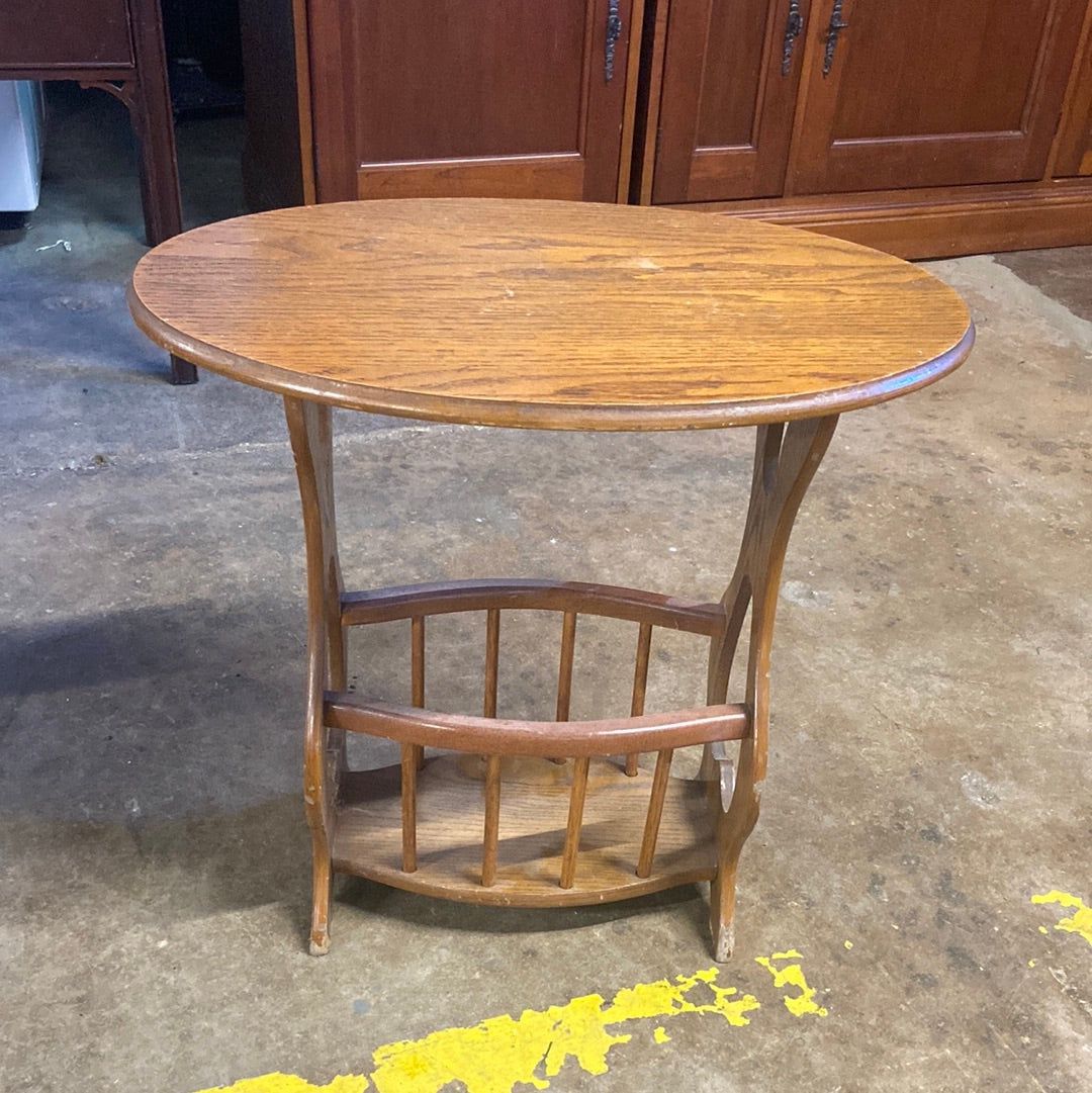 Wooden Oval Side Table W/ Magazine Rack