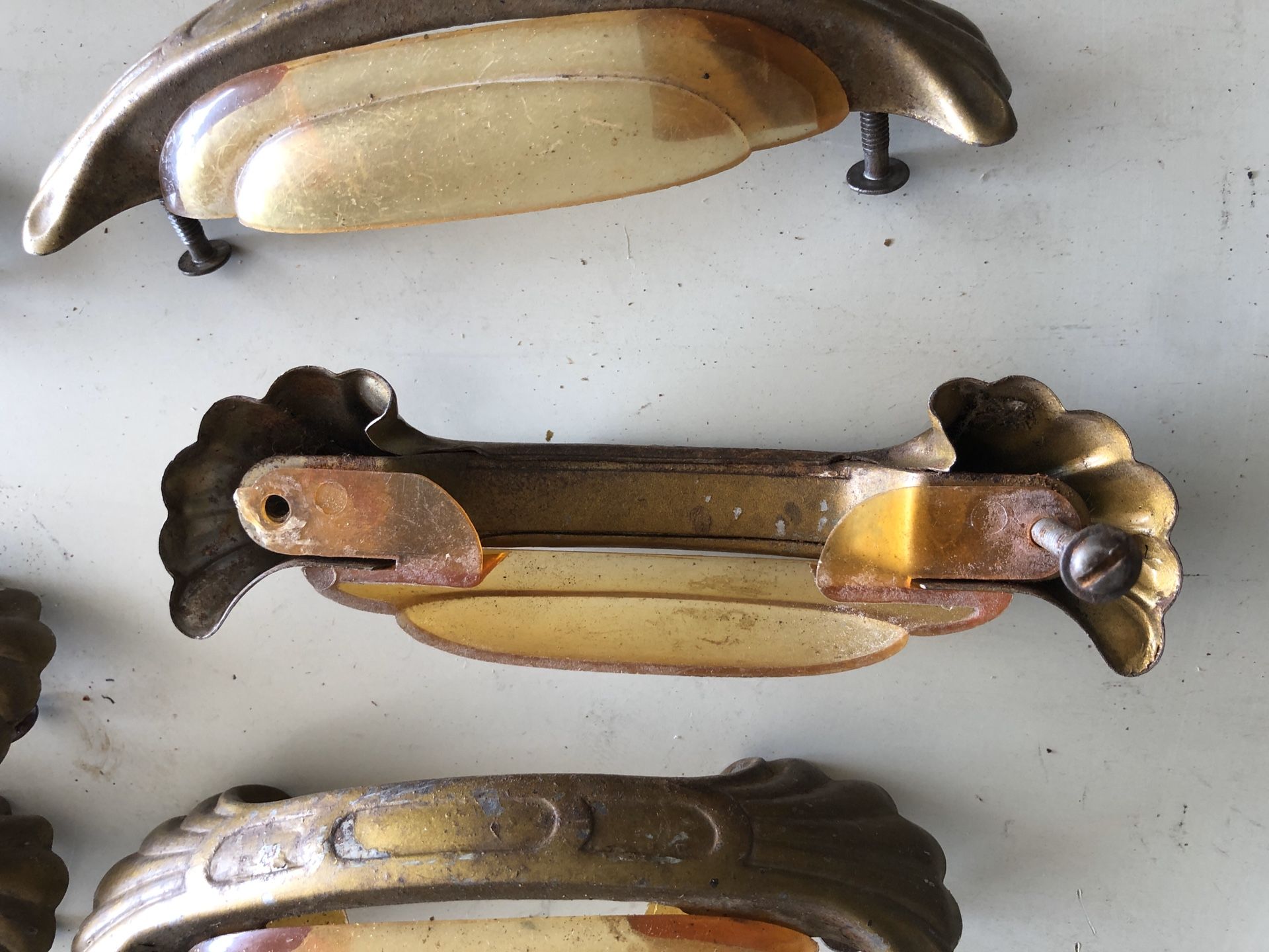 Antique Waterfall Dresser Brass Bakelite Handles