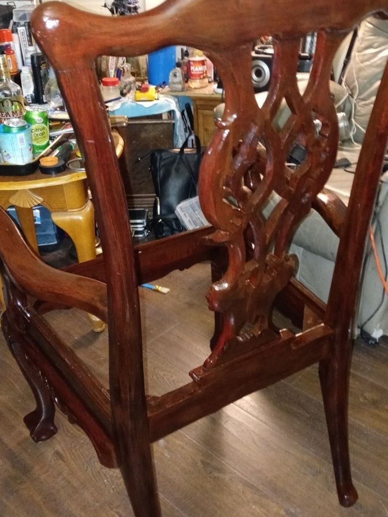 6 -Antique Refinished Claw Feet Cherry Oak Wood Chairs ( Need Seat Part)