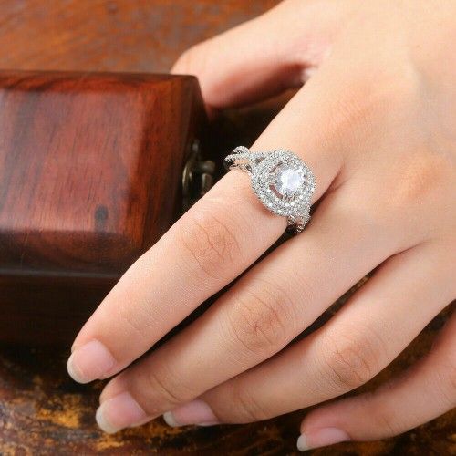 Gorgeous 925 Silver Rings Round Cut White Sapphire Women Wedding Rings Size 6-10