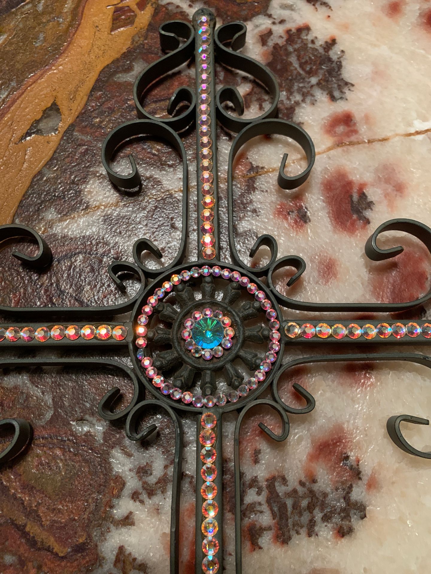 Metal decorative wall cross with Swarovski crystals