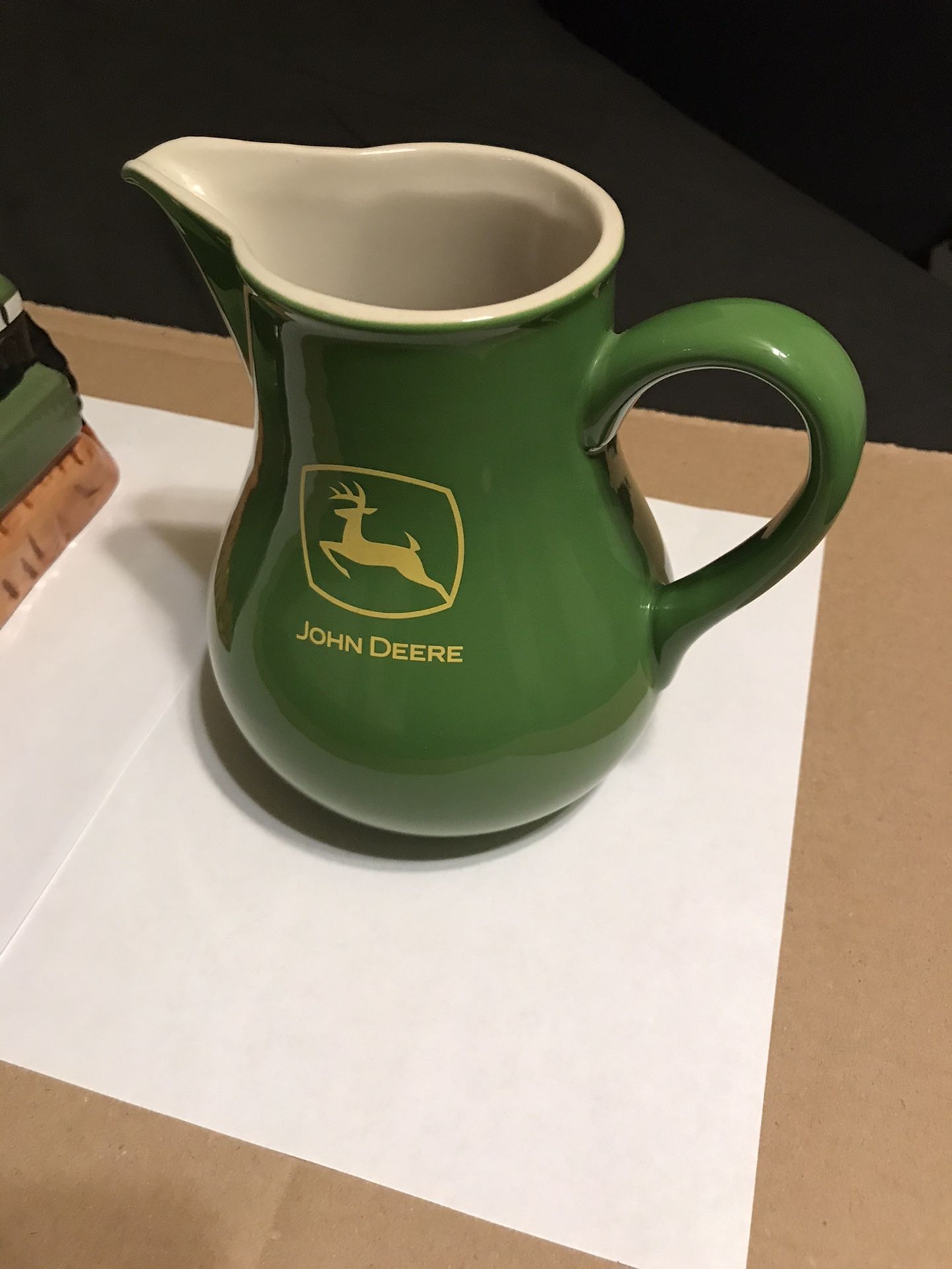 John Deere Combo: Tractor Cookie Jar & Heavy Large Milk Jug