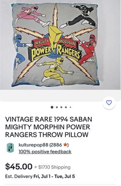 Vintage Power Ranger Pillow Thumbnail