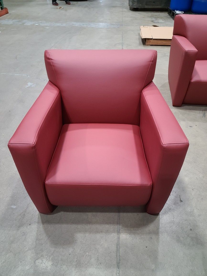 RED LEATHER CHAIRS & SOFA SET