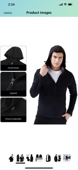 Men's Full-zip Hoodie Long-Sleeve Sweatshirt - Black Light-weight Non-slip buckles Hooded Running Sports Coat Jacket Gym Thumbnail
