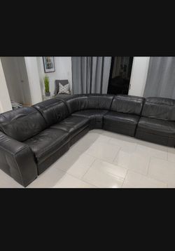SOFA GENUINE LEATHER 100% REAL LEATHER RECLINER ELECTRIC BLACK.. DELIVERY SERVICE AVAILABLE 🚚 Thumbnail