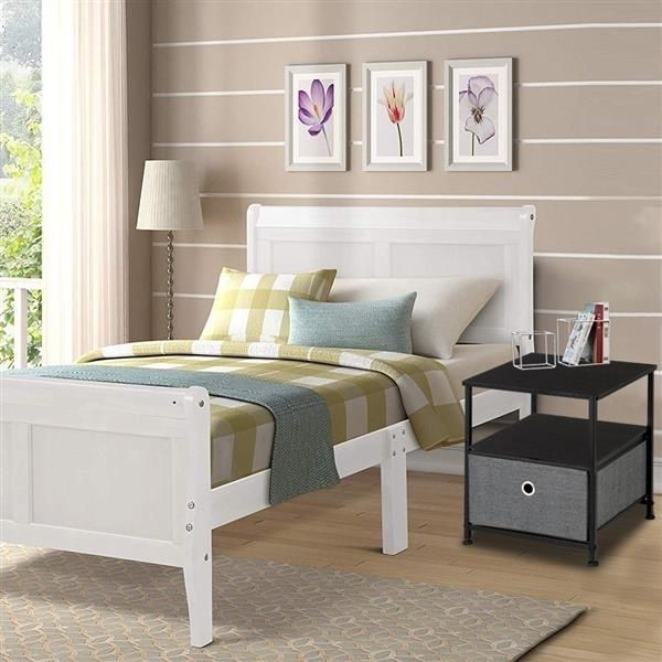 Nightstand 1-Drawer Shelf Storage- Bedside Furniture & Accent End Table Chest For Home, Bedroom, Office, College Dorm,