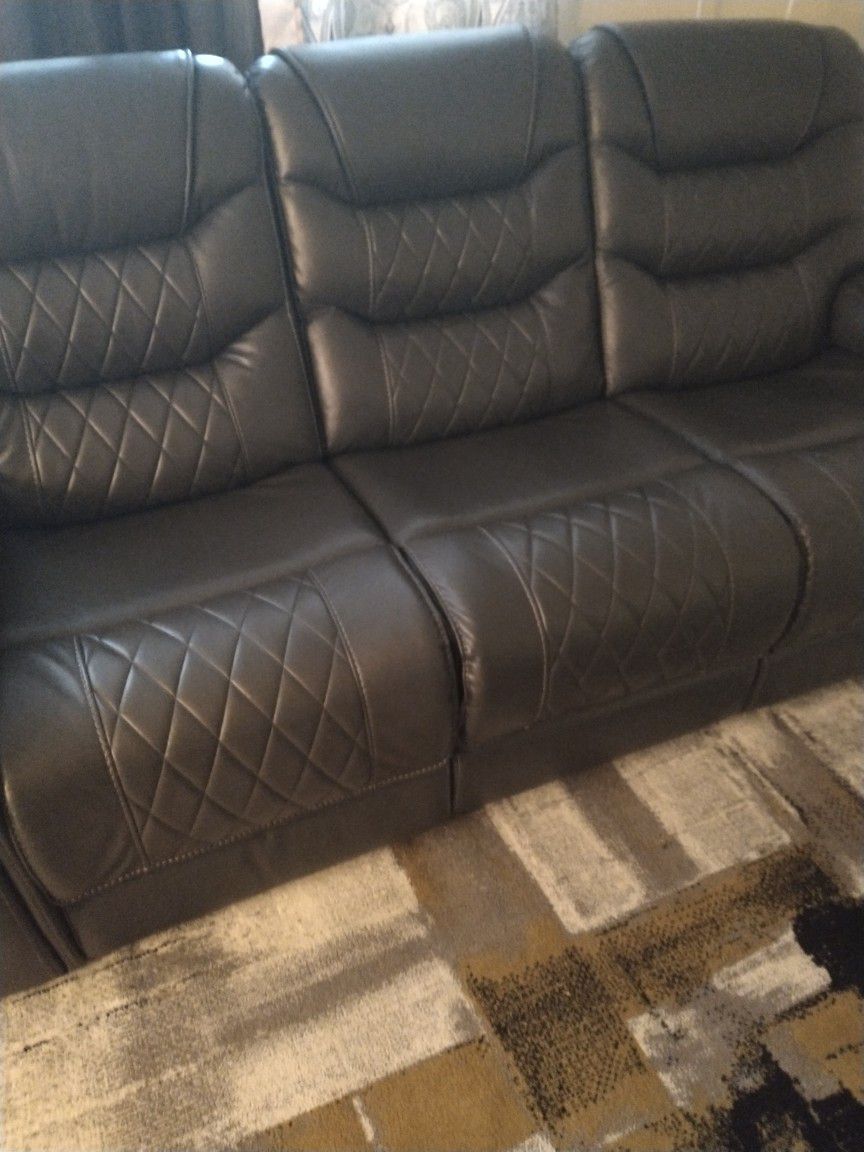 Faux Grey Leather Couch