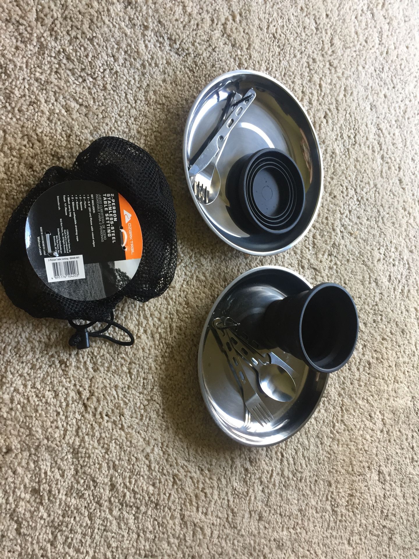 Camping set: 2 person camping tent, chair, sleeping bag, 2 person table setting